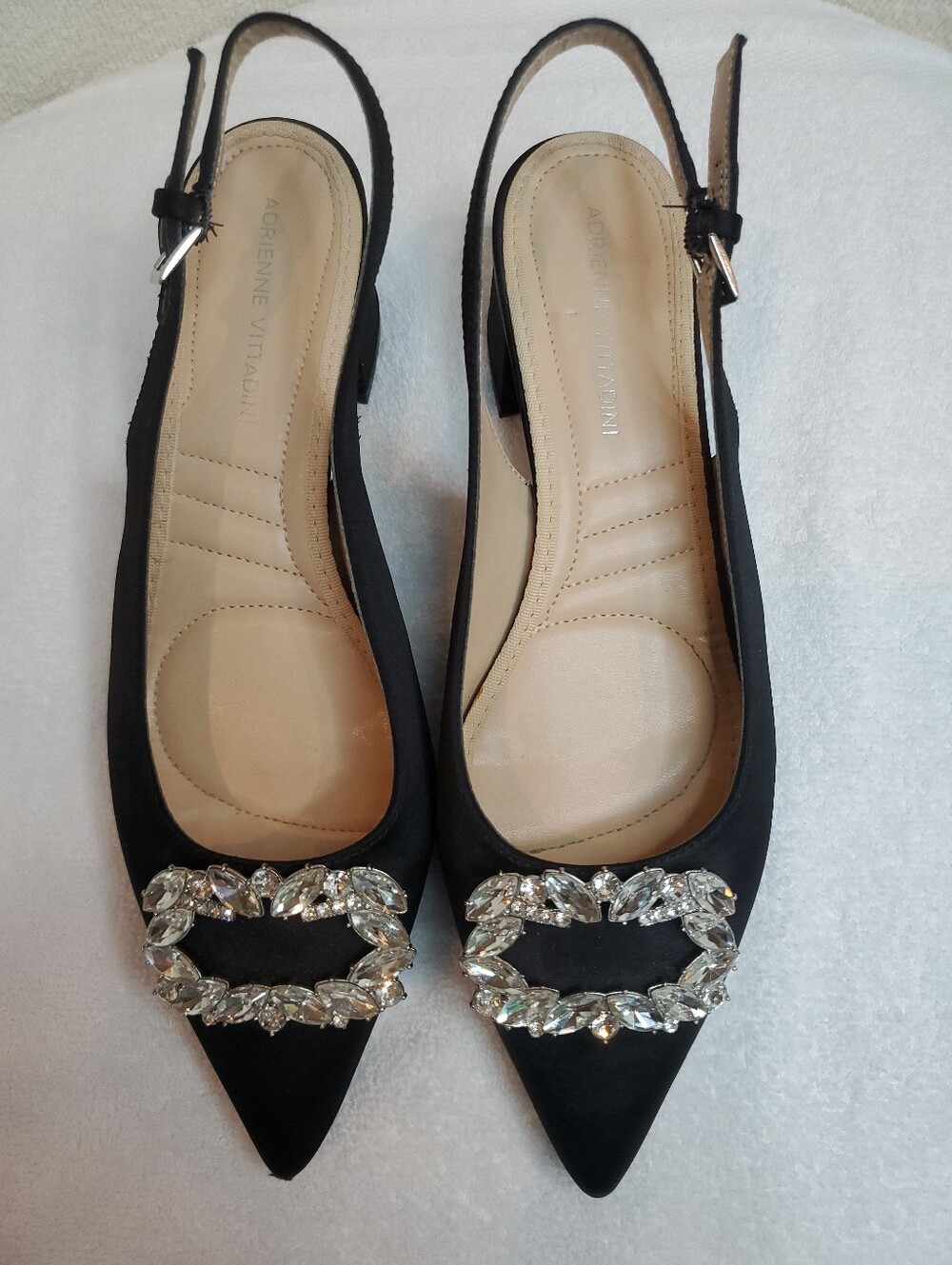 Adrienne Vittadini GIZZI Black Jeweled Pointed Slingback Flats Womans Size 8M